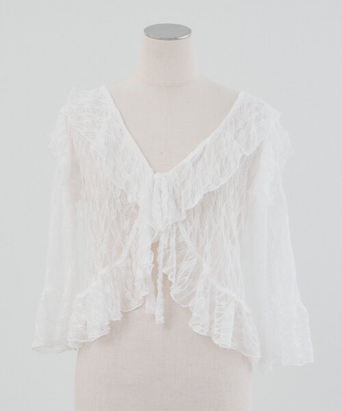 continuer de NICE CLAUP（コンティニューデナイスクラップ）の「ラッフルフリルレースボレロ（カーディガン/ボレロ・レディース・ブラック/アイボリー/オフホワイト・FREE）」の22枚目の写真