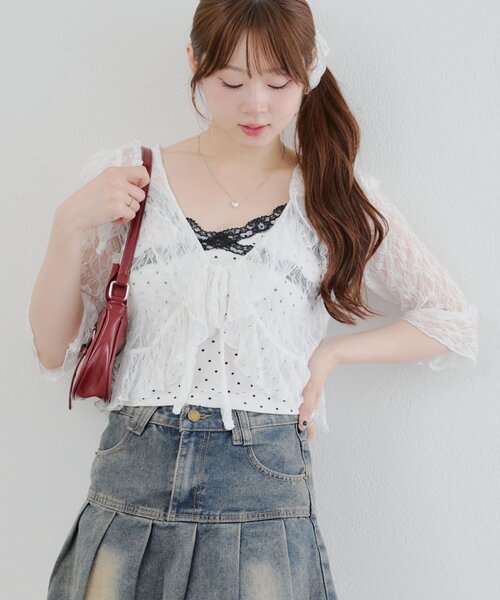 continuer de NICE CLAUP(コンティニューデナイスクラップ)の「【continuer】ラッフルフリルレースボレロ(カーディガン/ボレロ・レディース・ブラック/アイボリー/オフホワイト・FREE)」の12枚目の写真