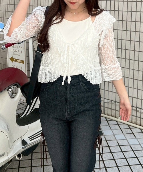 continuer de NICE CLAUP(コンティニューデナイスクラップ)の「【continuer】ラッフルフリルレースボレロ(カーディガン/ボレロ・レディース・ブラック/アイボリー/オフホワイト・FREE)」の14枚目の写真
