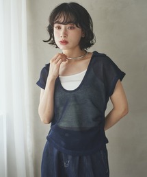 LAULEN（ローレン）の「sheer collared tops /シアー襟付きサイドギャザートップス（Tシャツ/カットソー）」