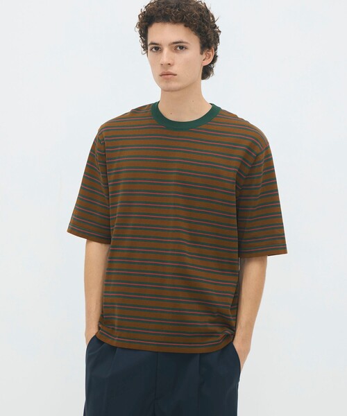 CABaN コットン ハイゲージストライプ クルーネックプルオーバー