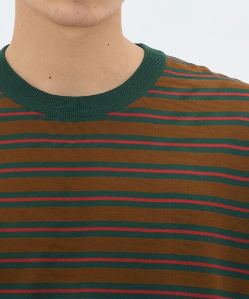 CABaN コットン ハイゲージストライプ クルーネックプルオーバー