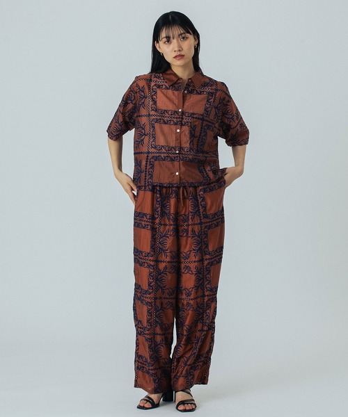 新品 ROSE BUD ローズバッド ジャガードニットパンツ 総柄 セール】(mag.by c)FLOWER EMBROIDERY PANTS（その他パンツ