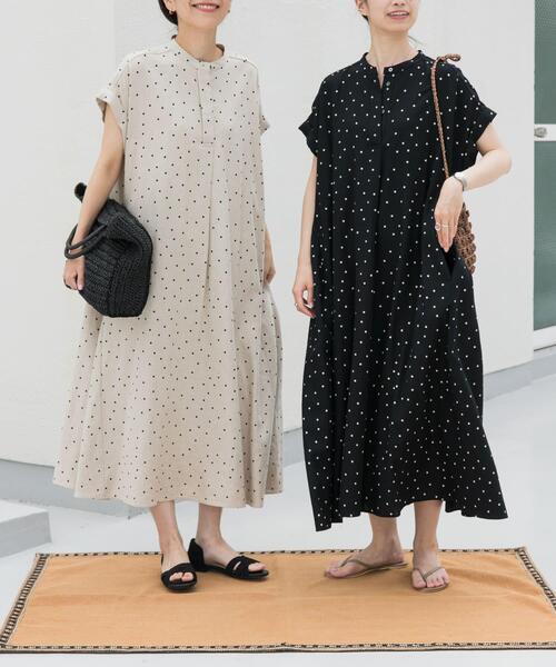 アーバンリサーチ　ドアーズ　リネンレーヨンドットフレアワンピース　M ブラック黒 セール】リネンドットフレアワンピース（ワンピース）｜URBAN