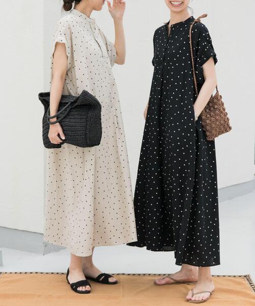 セール】リネンレーヨンドットフレアワンピース（ワンピース）｜URBAN