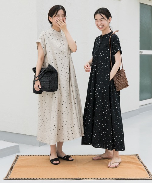 新品◎アーバンリサーチドアーズ ◎リネンドットフレアワンピース//ブラックM URBAN RESEARCH DOORS（アーバンリサーチドアーズ）の「リネン