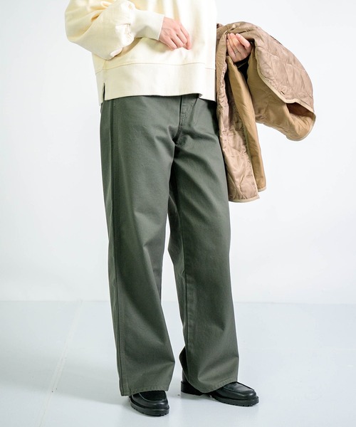 D.M.G.（ドミンゴ）の「[D.M.G. / ディーエムジー] 高密度ツイル ワークワイドパンツ（チノパンツ・レディース・オリーブ/ネイビー/アイボリー・S/L/M/SS）」の19枚目の写真