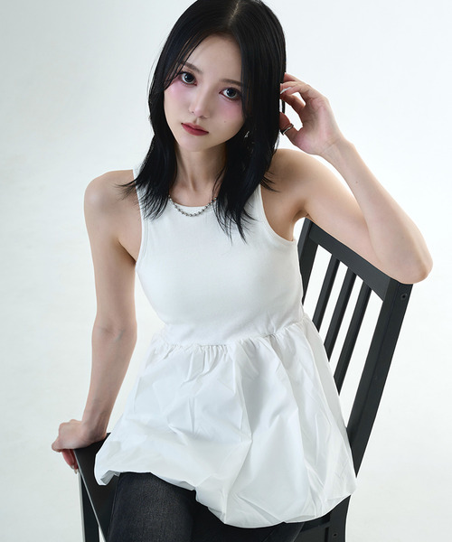 DAESE TOKYO(デセトウキョウ)の「『DAESE TOKYO/デセトウキョウ』テレコ×合繊キャミソール(Tシャツ/カットソー・レディース・ホワイト×ブラック/ホワイト系1/ブラック系1・FREE)」の20枚目の写真