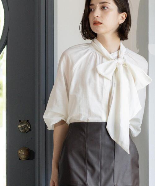 セール】《BAILA掲載》2WAYシアーボウタイブラウス【洗濯機洗い可