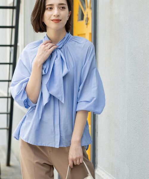 OPAQUE.CLIP（オペークドットクリップ）の「2WAYシアーボウタイブラウス【洗濯機洗い可】（シャツ/ブラウス・レディース・ライトブルー/ホワイト/チャコールグレー・40/38/42）」の18枚目の写真