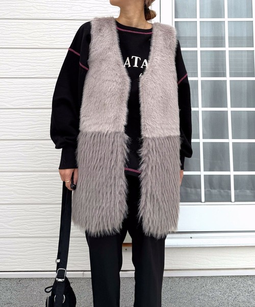 Q(キュー)の「ニットファーベスト(ベスト・レディース・グレー・MEDIUM)」の9枚目の写真