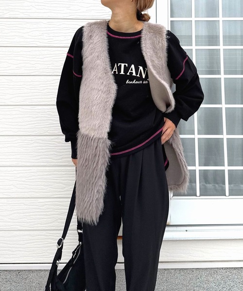 Q(キュー)の「ニットファーベスト(ベスト・レディース・グレー・MEDIUM)」の6枚目の写真