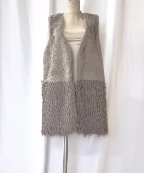 Q(キュー)の「ニットファーベスト(ベスト・レディース・グレー・MEDIUM)」の20枚目の写真