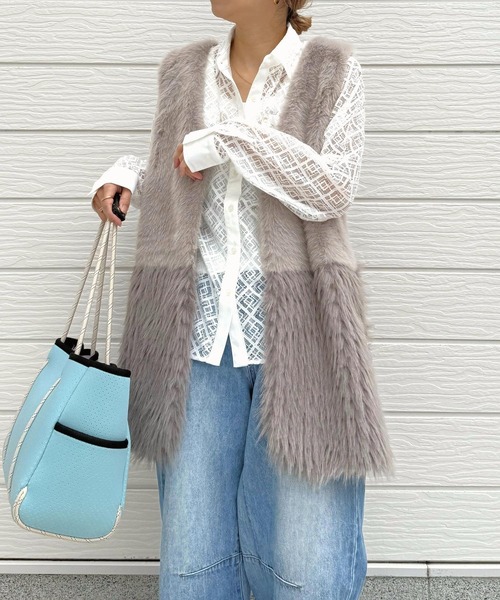 Q(キュー)の「ニットファーベスト(ベスト・レディース・グレー・MEDIUM)」の11枚目の写真