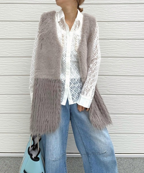 Q(キュー)の「ニットファーベスト(ベスト・レディース・グレー・MEDIUM)」の21枚目の写真