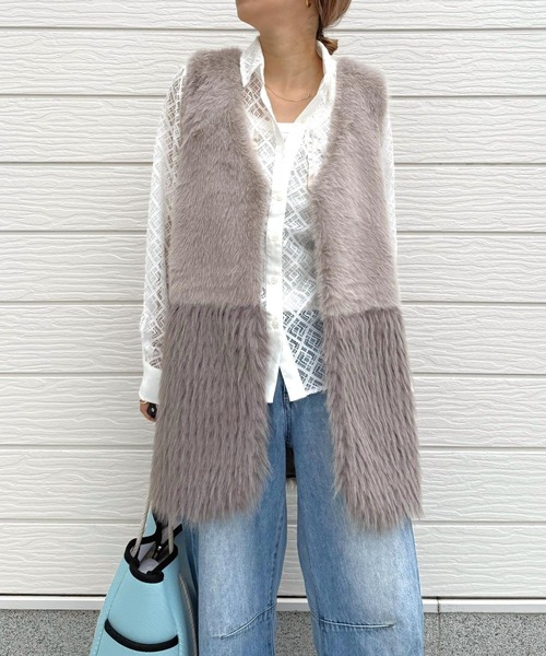 Q(キュー)の「ニットファーベスト(ベスト・レディース・グレー・MEDIUM)」の22枚目の写真