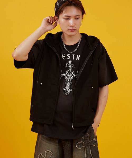 improves（インプローブス）の「ノースリーブ 裏毛スウェット ジップパーカー（ベスト・メンズ・杢グレー/ブラック・MEDIUM/LARGE）」の2枚目の写真