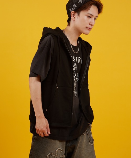 improves（インプローブス）の「ノースリーブ 裏毛スウェット ジップパーカー（ベスト・メンズ・杢グレー/ブラック・MEDIUM/LARGE）」の3枚目の写真