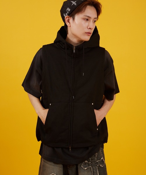 improves（インプローブス）の「ノースリーブ 裏毛スウェット ジップパーカー（ベスト・メンズ・杢グレー/ブラック・MEDIUM/LARGE）」の4枚目の写真