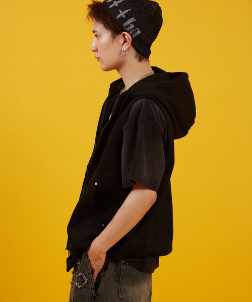 improves（インプローブス）の「ノースリーブ 裏毛スウェット ジップパーカー（ベスト・メンズ・杢グレー/ブラック・MEDIUM/LARGE）」の5枚目の写真