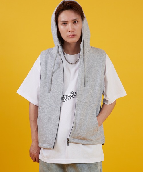 improves（インプローブス）の「ノースリーブ 裏毛スウェット ジップパーカー（ベスト・メンズ・杢グレー/ブラック・MEDIUM/LARGE）」の9枚目の写真