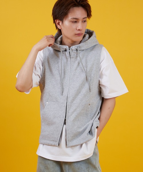 improves（インプローブス）の「ノースリーブ 裏毛スウェット ジップパーカー（ベスト・メンズ・杢グレー/ブラック・MEDIUM/LARGE）」の10枚目の写真