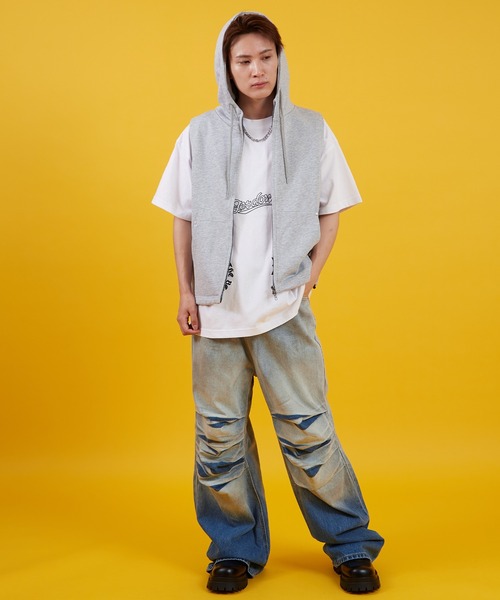 improves（インプローブス）の「ノースリーブ 裏毛スウェット ジップパーカー（ベスト・メンズ・杢グレー/ブラック・MEDIUM/LARGE）」の13枚目の写真