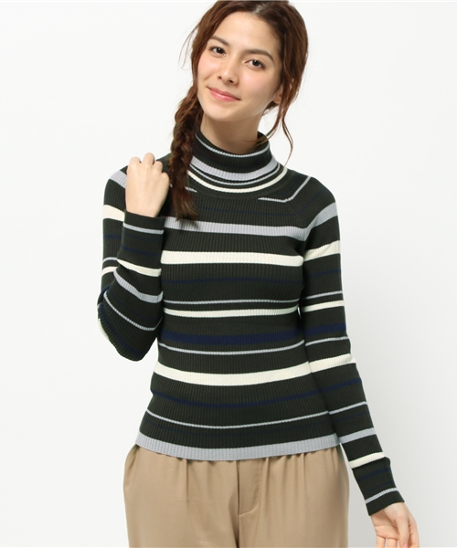 Chico（チコ）の「【who's who Chico】マルチボーダーリブハイネックニット（ニット/セーター・レディース・カーキ/ベージュ/グレー/クリーム・FREE）」の5枚目の写真