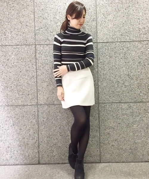 Chico（チコ）の「【who's who Chico】マルチボーダーリブハイネックニット（ニット/セーター・レディース・カーキ/ベージュ/グレー/クリーム・FREE）」の10枚目の写真