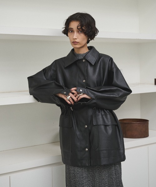 AIC.（エーアイシー）の「ドローストリングフェイクレザージャケット（その他アウター・レディース・ブラック・FREE）」の8枚目の写真