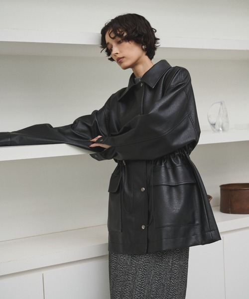 AIC.（エーアイシー）の「ドローストリングフェイクレザージャケット（その他アウター・レディース・ブラック・FREE）」の9枚目の写真