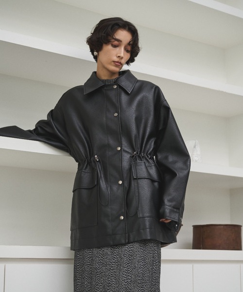 AIC.（エーアイシー）の「ドローストリングフェイクレザージャケット（その他アウター・レディース・ブラック・FREE）」の12枚目の写真