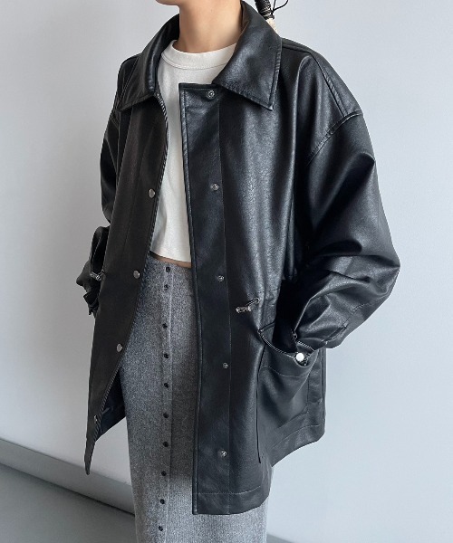 ドローストリングフェイクレザージャケット（その他アウター