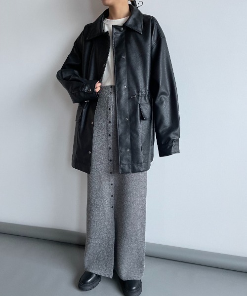 ドローストリングフェイクレザージャケット（その他アウター