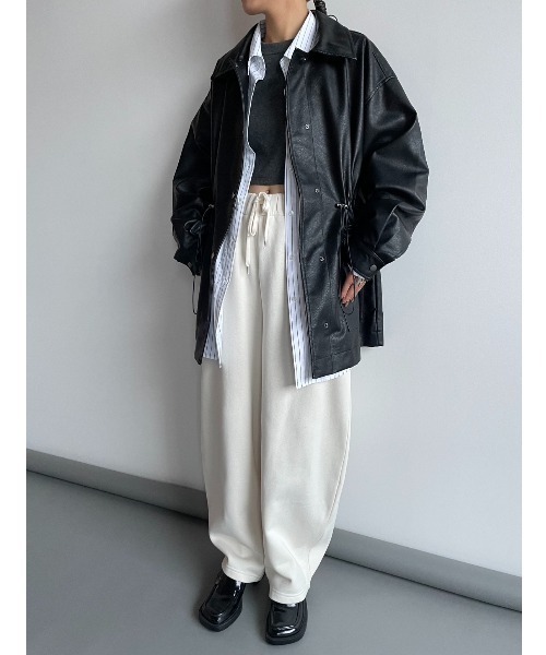 セール】ドローストリングフェイクレザージャケット（その他アウター