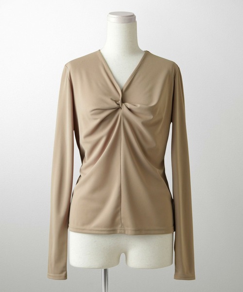 HUIT bouquet(ユイット)の「ツイスト トップス HUIT(Tシャツ/カットソー・レディース・モカ/アイボリー/ブラック・M)」の6枚目の写真