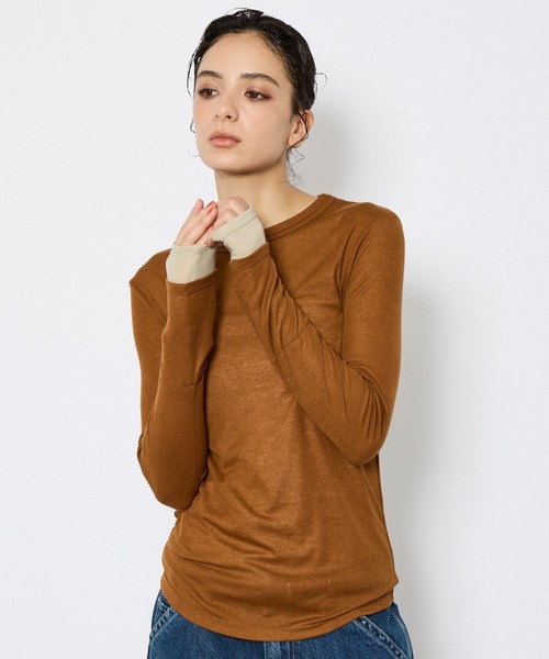 NOMINE（ノミネ）の「【NOMINE】ダブルスリーブシアーロンT（Tシャツ/カットソー・レディース・ブラック/アイボリー/ライトグレー/キャメル・フリー）」の4枚目の写真