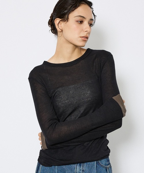 NOMINE（ノミネ）の「【NOMINE】ダブルスリーブシアーロンT（Tシャツ/カットソー・レディース・ブラック/アイボリー/ライトグレー/キャメル・フリー）」の2枚目の写真