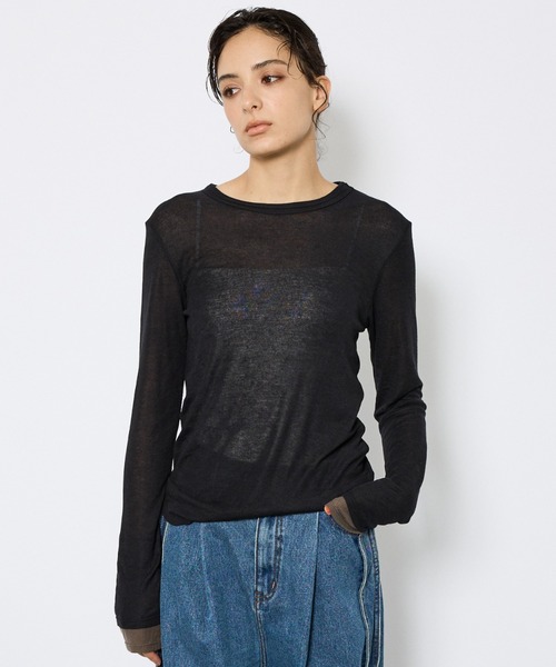 NOMINE（ノミネ）の「【NOMINE】ダブルスリーブシアーロンT（Tシャツ/カットソー・レディース・ブラック/アイボリー/ライトグレー/キャメル・フリー）」の12枚目の写真
