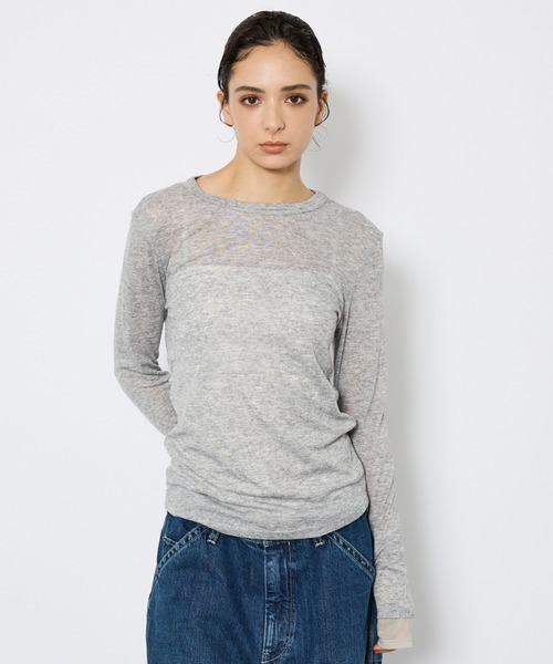 NOMINE（ノミネ）の「【NOMINE】ダブルスリーブシアーロンT（Tシャツ/カットソー・レディース・ブラック/アイボリー/ライトグレー/キャメル・フリー）」の13枚目の写真