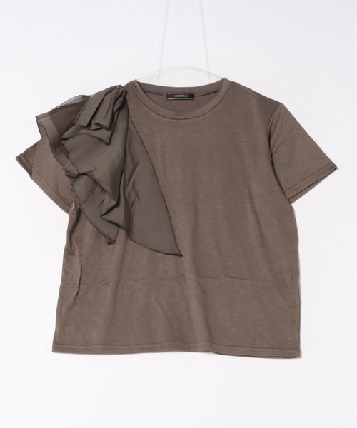 SWINGLE（スウィングル）の「ショルダーリボンラッフルTシャツ（Tシャツ/カットソー・レディース・ブラウン/ブラック/オフホワイト・FREE）」の10枚目の写真
