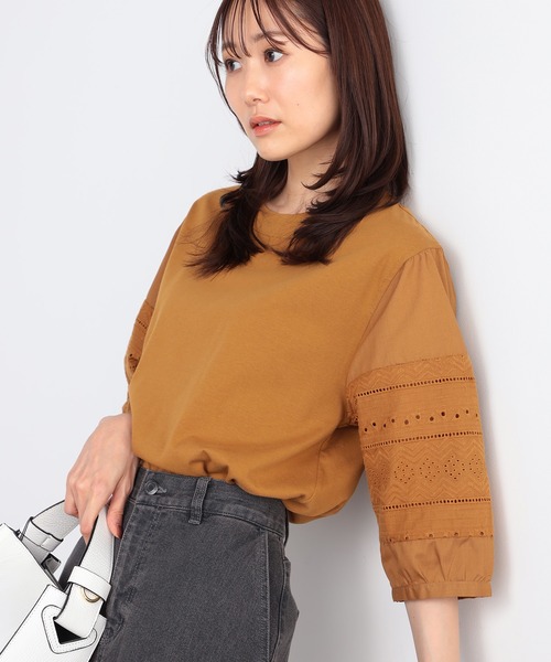 GALLORIA（ギャローリア）の「袖レースプルオーバー（Tシャツ/カットソー・レディース・ブラック/オフホワイト/マスタード・M/S/LL/L）」の3枚目の写真