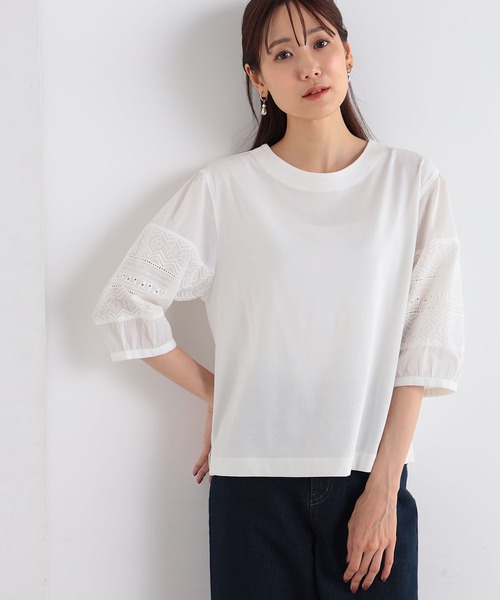 GALLORIA（ギャローリア）の「袖レースプルオーバー（Tシャツ/カットソー・レディース・ブラック/オフホワイト/マスタード・M/S/LL/L）」の4枚目の写真