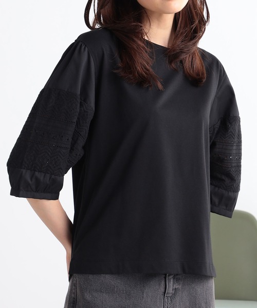 GALLORIA（ギャローリア）の「袖レースプルオーバー（Tシャツ/カットソー・レディース・ブラック/オフホワイト/マスタード・M/S/LL/L）」の8枚目の写真