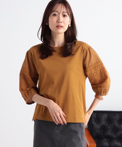 GALLORIA（ギャローリア）の「袖レースプルオーバー（Tシャツ/カットソー・レディース・ブラック/オフホワイト/マスタード・M/S/LL/L）」の12枚目の写真