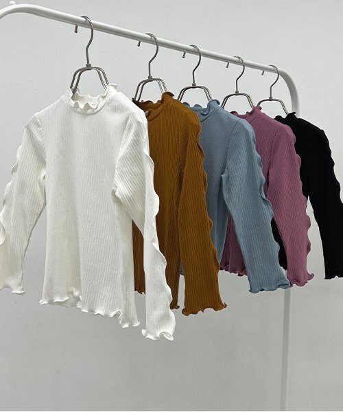 Lycee mine(リセマイン)の「テレコタートルネック(Tシャツ/カットソー・キッズ・ブラック/アイボリー/ブルーグレー/キャメル/スモークピンク・140cm/130cm/110cm/120cm/100cm/150cm)」の18枚目の写真