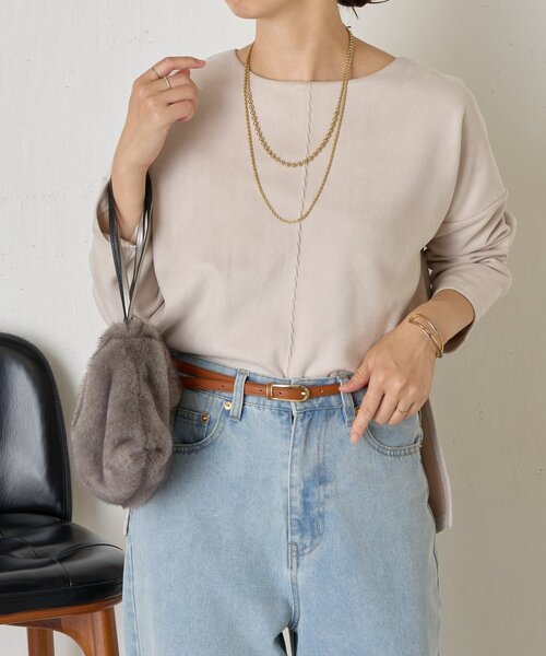 Jena espace merveilleux(ジェナ エスパスメルヴェイユ)の「バックラインスエードカットソー(Tシャツ/カットソー・レディース・アイボリー/グレー/チャコールグレー・FREE)」の3枚目の写真