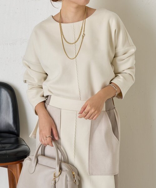 Jena espace merveilleux(ジェナ エスパスメルヴェイユ)の「バックラインスエードカットソー(Tシャツ/カットソー・レディース・アイボリー/グレー/チャコールグレー・FREE)」の9枚目の写真