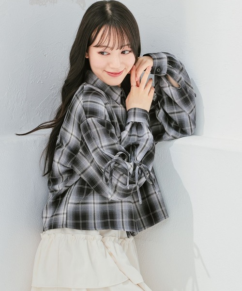 袖リボンチェックシャツ（シャツ/ブラウス）｜Honeys（ハニーズ）の