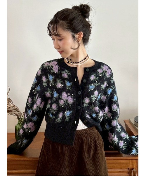 LILY BROWN ×ANNA SUI ジャガードビジューニットカーディガン LILY BROWN ×ANNA SUI】ジャガードビジューニットカーディガン